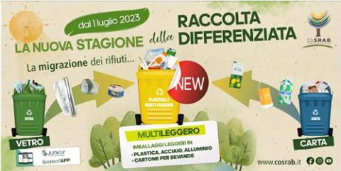 Raccolta multimateriale degli imballaggi leggeri in plastica, acciaio, alluminio e cartone per bevande dal 1 luglio 2023